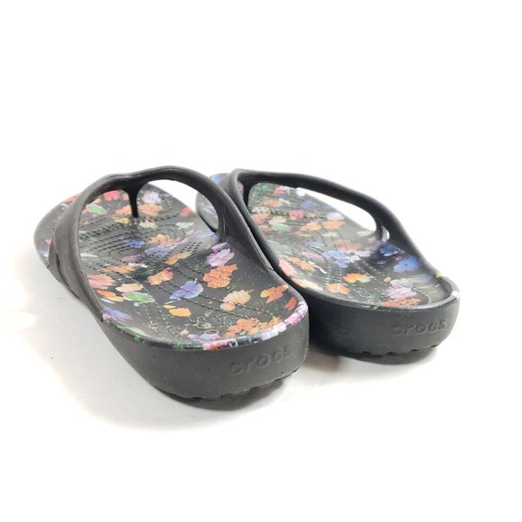Crocs Womens Size 9 Floral Print Black Flip-Flops - Picture 4 of 8